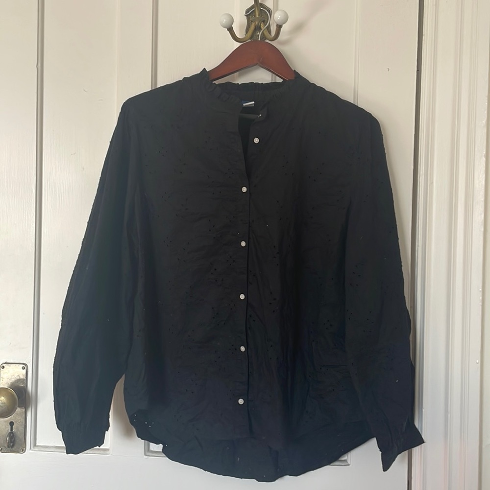 Black eyelet button down